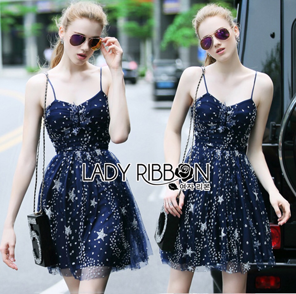 Lady Ribbon Online LR05090616 🎀 Lady Ribbon's Made 🎀 Lady Gabriella Glittery Stars Tulle Mini Dress
