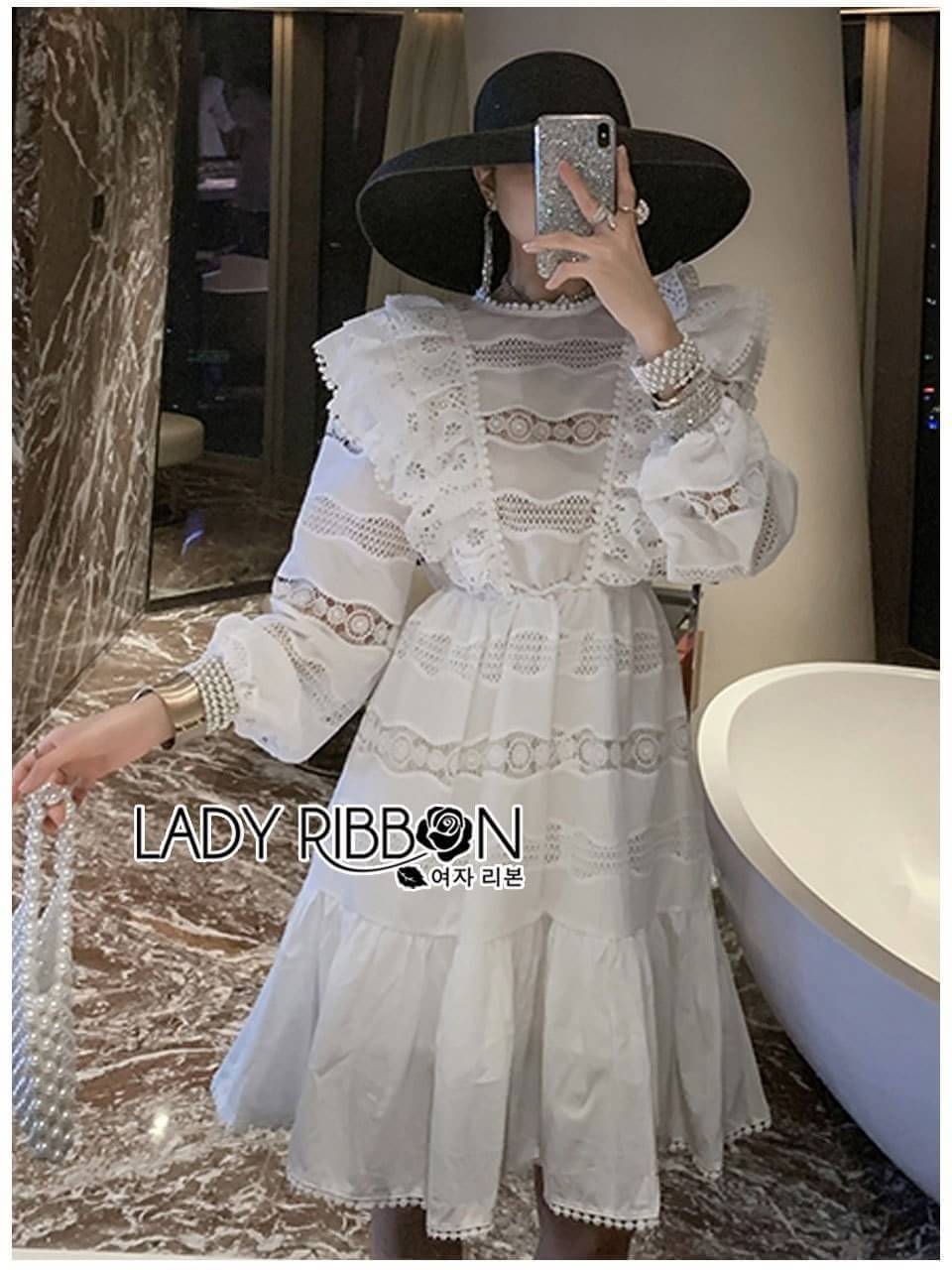 เดรสคอตตอนลุกไท้แขนยาวสีขาว