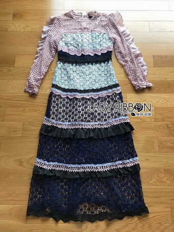 Lady Luna Ruffle Mixed Lace Long Dress