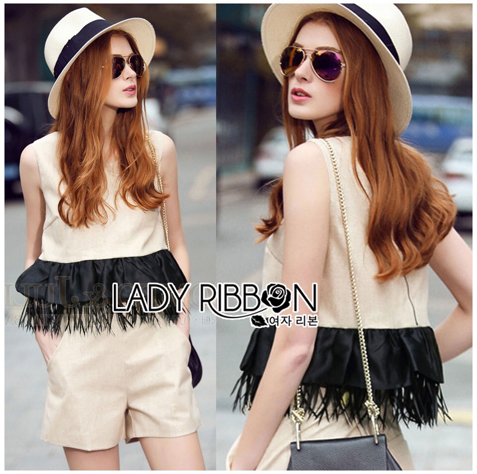 Lady Ribbon's Made 🎀 Lady Olivia Minimal Chic Peplum and Feather Cotton Ensemble Set เซ็ตเสื้อผ้าแขนกุดทรงเพบลัมตกแต่
