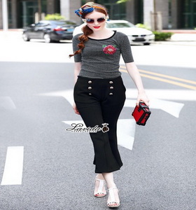 เสื้อแขนสั้นกางเกงขาม้ากระดุมทอง