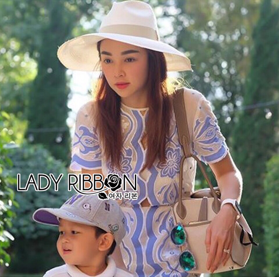 Lady Ribbon Online เสื้อผ้า Online LR10160616 🎀 Lady Ribbon's Made 🎀 Lady Natalie Summery Sweet Vintage Blue and White Dress