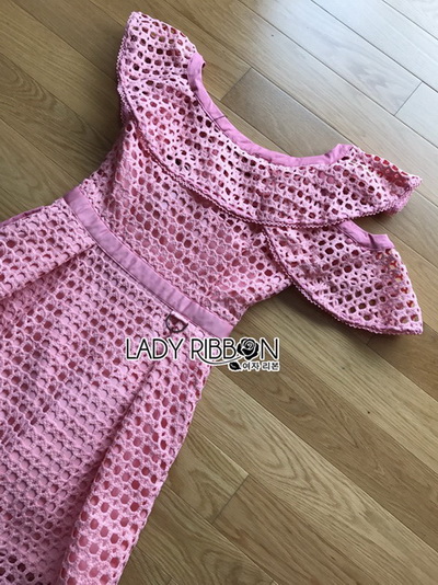 🎀 Lady Ribbon's Made 🎀 Lady Carlie Off-Shoulder Button-Down Bubblegum Pink Lace Dress
