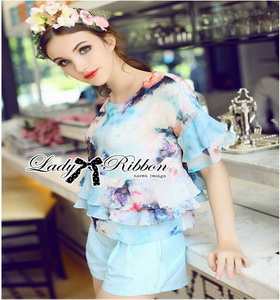 Printed Layered Lady Ribbon Chiffon and Satin
