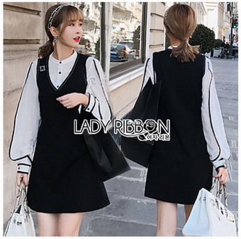 Lady Ribbon Shirt and Black Dress