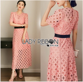 pink Lace Dress with Black Ribbon Dress