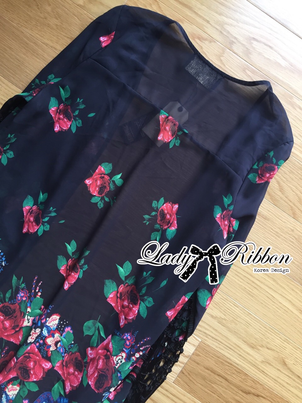 🎀 Lady Ribbon's Made 🎀 Lady Ria Hippy Floral Printed Fringe Outerwear เสื้อคลุมผ้าชีฟองพิมพ์ลายดอกไม้