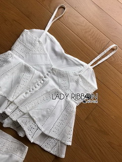 Ruffle Lady Ribbon Top and Pants Set