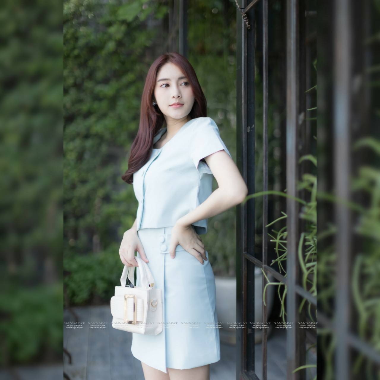 เซทเสื้อกระดุมหน้าสีฟ้าอมเขียว