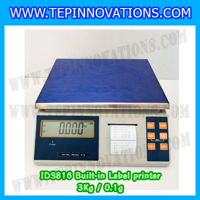 เครื่องชั่งน้ำหนักดิจิตอล พิกัดน้ำหนัก 3kg Built-in Label printer ยี่ห้อ SDS รุ่น IDS816 ค่าละเอียด 0.1g