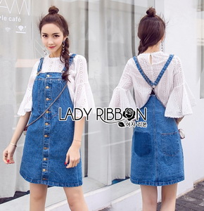 Lady Ribbon Denim Overall Dress