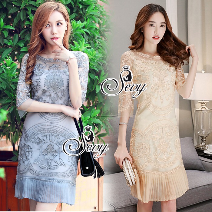 sevy Elegance High Fiber Pleat Valentino Lace Vintage Mini Dress