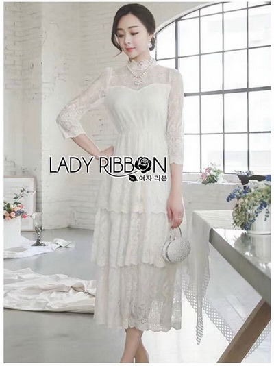 White Long Dress เดรสยาวผ้าลูกไม้สีขาวตกแต่งเลเยอร์