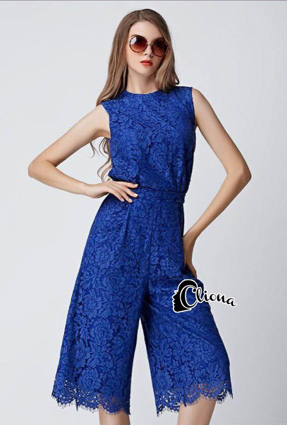 Cliona Made' Luxury Lace Tri-Colors Jumpsuite - จั้มสูทผ้าลูกไม้ขากระบอก