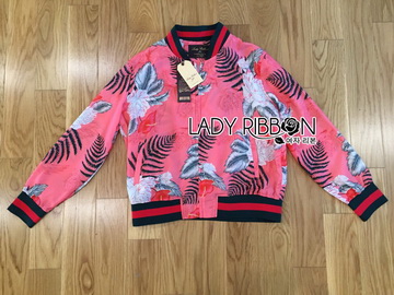 Lady Ribbon ขายส่งเสื้อผ้าออนไลน์พร้อมส่งของแท้ LR07220716 🎀 Lady Ribbon's Made 🎀 Gucci Pink Floral Printed Sporty Bomber Jacket