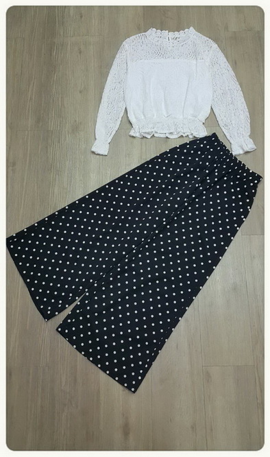 เสื้อ+กางเกงเกาหลี ผ้าลูกไม้