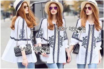 Lady Ribbon Online ขายส่งเสื้อผ้าออนไลน์ ขายส่งของแท้พร้อมส่ง Lady Ribbon LR20250716 🎀 Lady Ribbon's Made 🎀 Lady Joanna Vintage Boho Embroidered Cotton