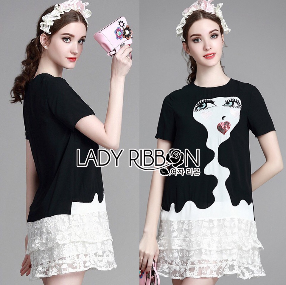 🎀 Lady Ribbon's Made 🎀 Lady Vivienne Pretty Woman Chic Embroidered Polyester and Lace ขายส่ง Dress