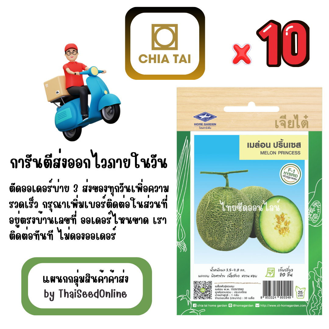 CTF1 x 10 เมล็ดผักซองเจียไต๋ เมล่อน ปริ๊นเซส สินค้ายกแพ็ค