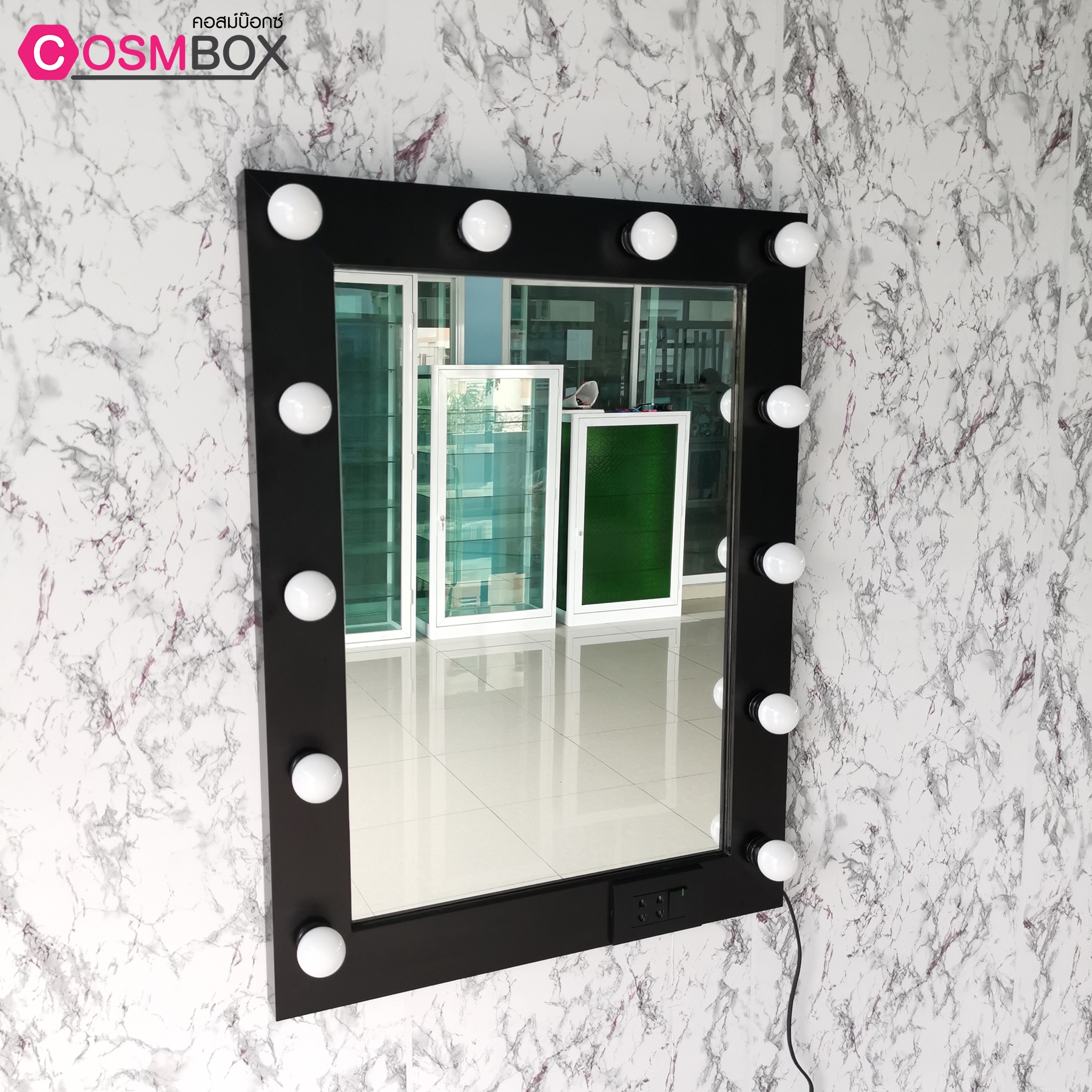 กระจกแต่งหน้ามีไฟ กระจกแต่งหน้า กระจกมีไฟ - 60x80cm. (รุ่นแขวนติดผนัง) สีดำ