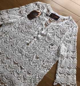 Summer Style White Crochet Dress Lady Ribbon เดรสผ้าถักโครเชต์