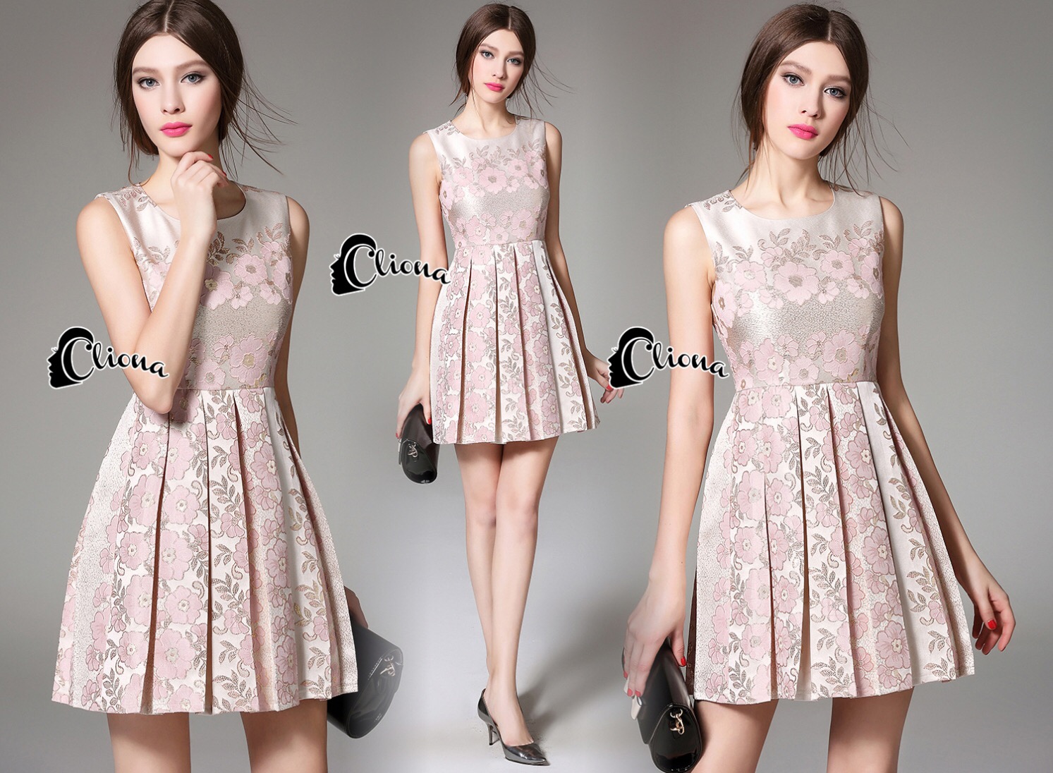 Made' Pinky Golden Floral Lace Luxury Dress