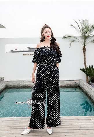 เซ็ทเสื้อกางเกงงานเกาหลีผ้าชีฟองเนื้อดี