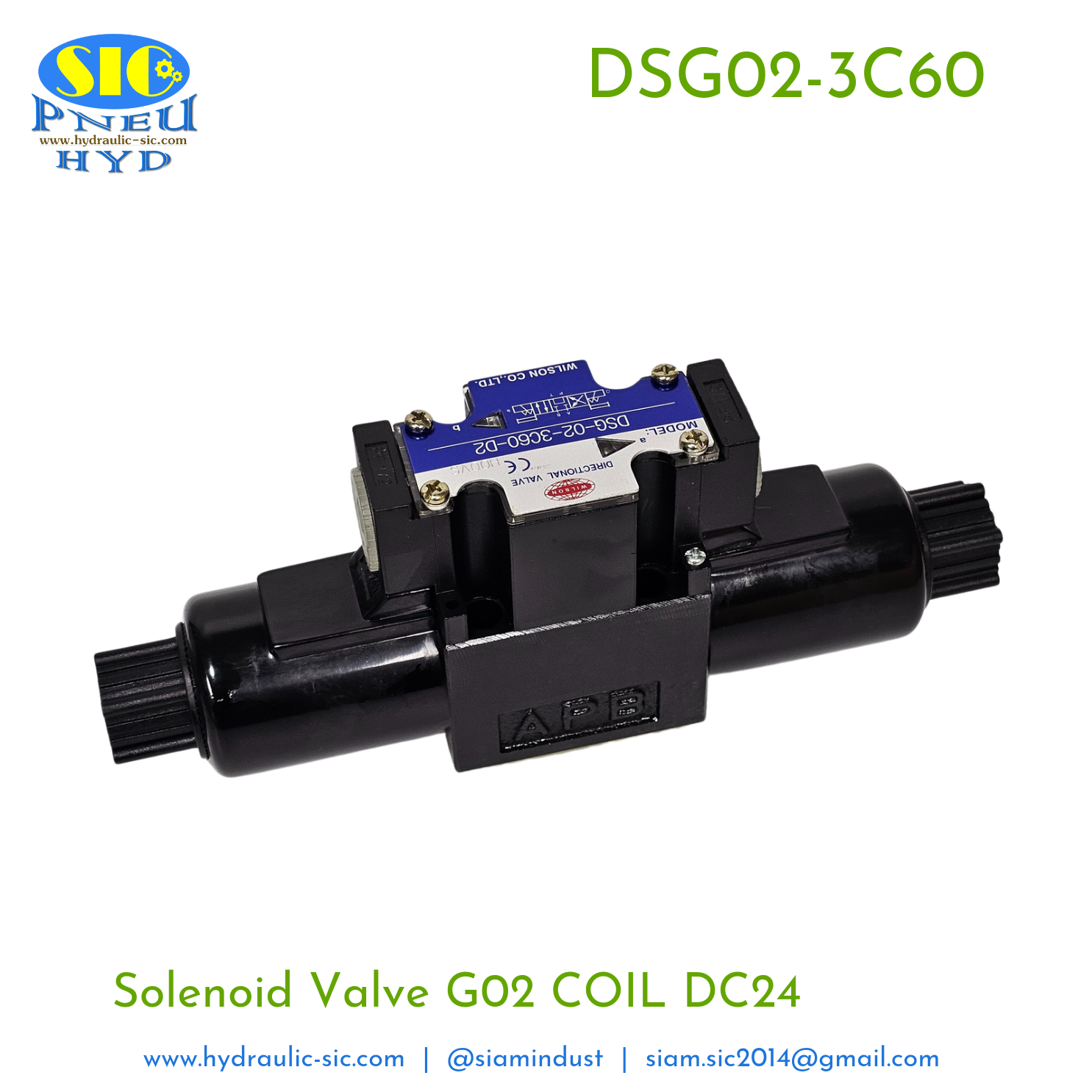 DSG-02-3C60-AC** / DC** Solenoid Valve Hydraulic G01/G02 ตำแหน่ง A B บล๊อก / P ถึง T (WILSON)