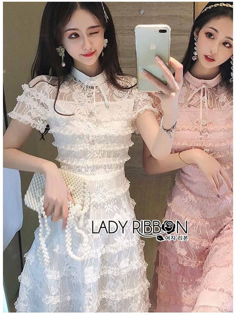 เดรสยาวผ้าลูกไม้ทอลายกุหลาบ