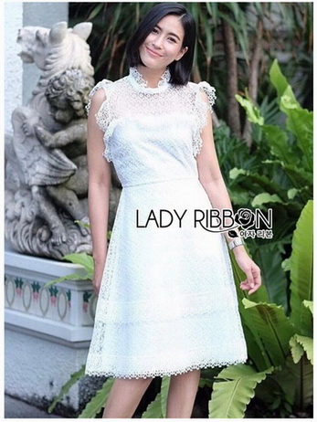 White Flower Lace Lady Ribbon Mini Dress