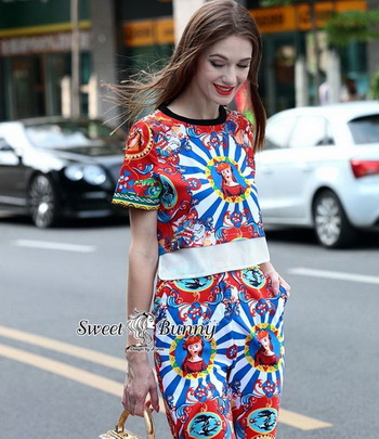 เซ็ทเสื้อ+กางเกง คอปสั้นกางเกงสี่ส่วน