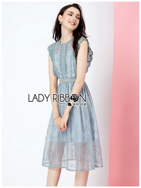 เดรสสั้นผ้าลูกไม้สีฟ้าสดใสสไตล์ซัมเมอร์