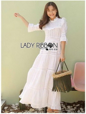 เดรสผ้าคอตตอนสีขาวปัก