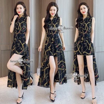 จั๊มสูทขาสั้น+ผ้าคลุม งานเกาหลีผ้าชีฟอง