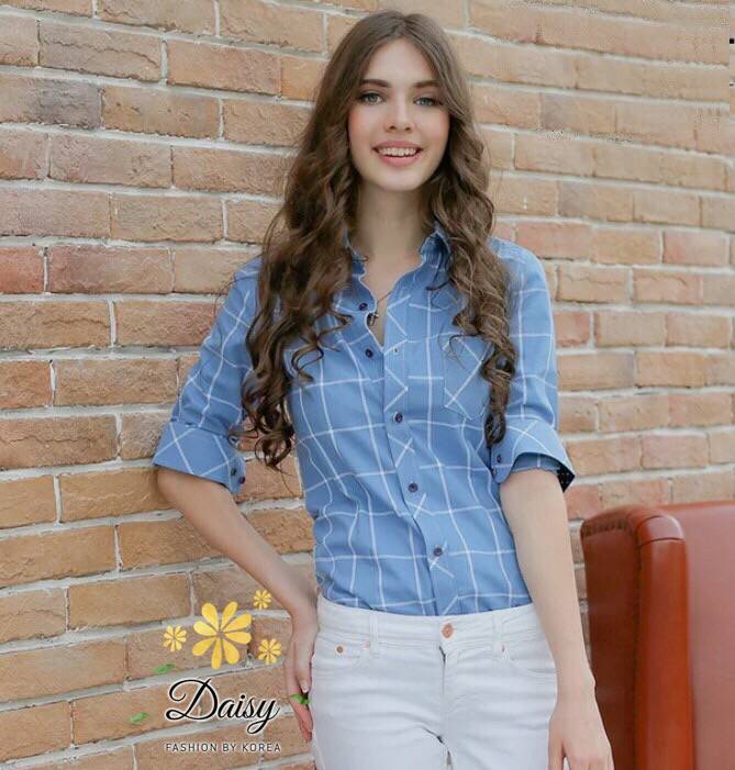 เสื้อเชิ้ตผ้าคอตตอนทอลายตาราง