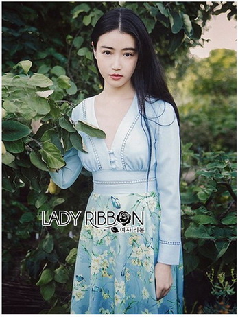 Lady Eva Flower Blossom Baby Blue Maxi Dress