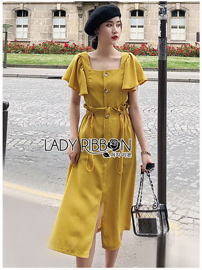 เซ็ตเสื้อคร็อปสั้นและกระโปรงสีเหลืองมัสตาร์ด