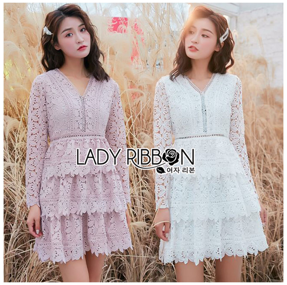Lace Dress เดรสสั้นผ้าลูกไม้ตกแต่งเลเยอร์สุดหวาน