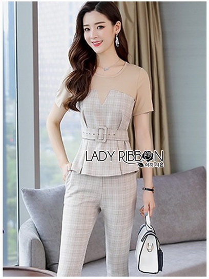 เซ็ตเสื้อยืดทรงสูทเข้าเซ็ตกับกางเกง