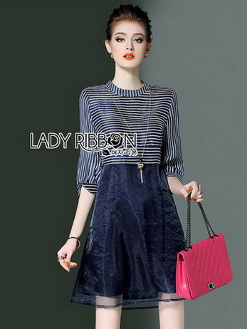 Lady Ribbon Organza Dress with Necklace