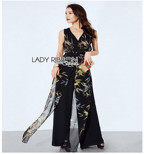 Smart Casual Abstract Printed Jumpsuit Lady Ribbon จัมป์สูท