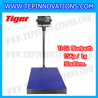 เครื่องชั่งน้ำหนักดิจิตอลBluetooth พิกัด 15kg ความละเอียด 1g ขนาดแท่นชั่ง 30*40cm ยี่ห้อ TIGER รุ่น TI-02