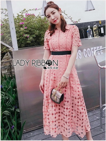 pink Lace Dress with Black Ribbon Dress