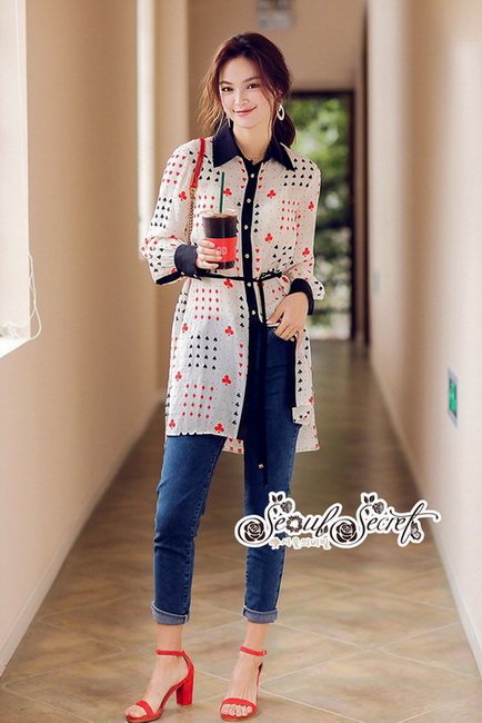 เสื้อเชิ้ทเก๋ๆสไตล์สาวเกาหลีเนื้อผ้าพิมพ์เป็นลายไพ่