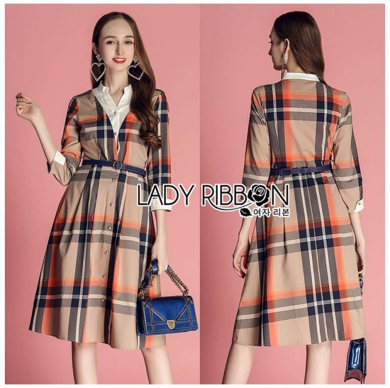 Shirt Dress เชิ้ตเดรสผ้าคอตตอนพิมพ์ลายสก็อต