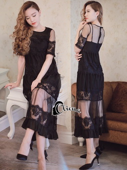 Lady Ribbon Online ขายส่งเสื้อผ้าออนไลน์ Cliona เสื้อผ้า CN07090816 Cliona Made' Serena Simplicity Lace Dress - เดรสยาว