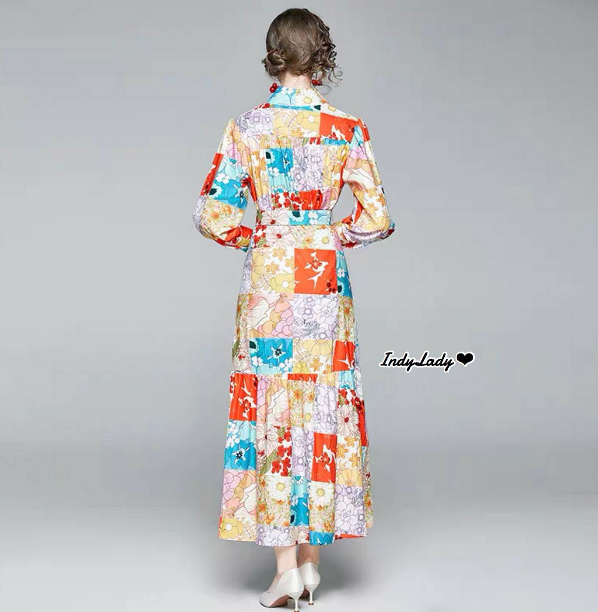Maxi Dress กระดุมหน้า แขนยาว
