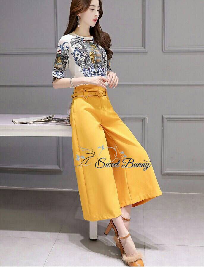 Sweet Bunny Present... Better concept yellow wide pants set with belt