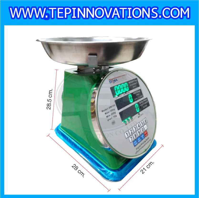 เครื่องชั่งคำนวณราคา30kg รุ่น DW100-LED จานกลม เครื่องชั่งดิจิตอล30kg เครื่องชั่ง30kg ความละเอียด10g ตาชั่ง30กิโล เครื่องชั่งยี่ห้อ DYNAWEIGHT (ผ่าน ตรวจรับรองจากสำนักงานกลางชั่งตวงวัด)