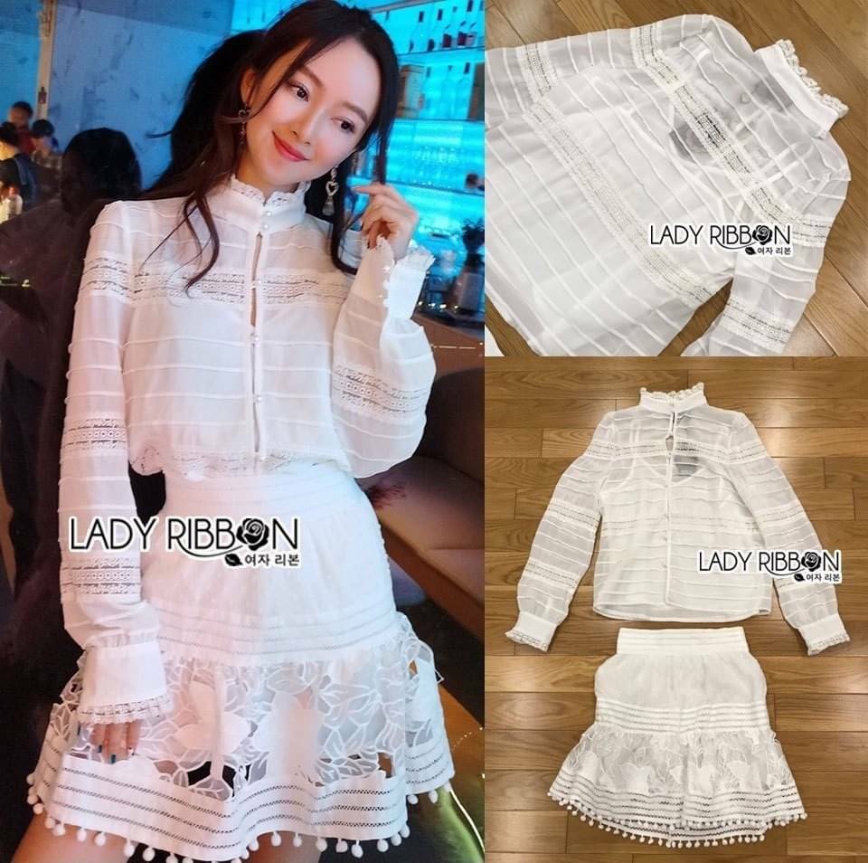 เซ็ตเสื้อคอสูงติดกระดุมและกระโปรงผ้